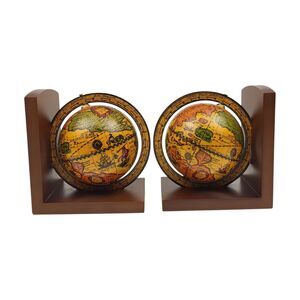 Vintage Old World Wooden Globe Bookends Made in Italy